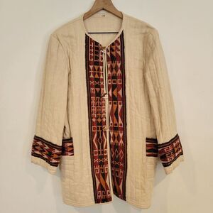 Beautiful Quilted Duster Cardigan Woven Detail Handmade Button Down